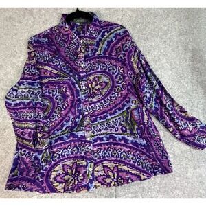Lauren Ralph Lauren Women XL Purple Button Down All Over Print 3/4 Slit Sleeve